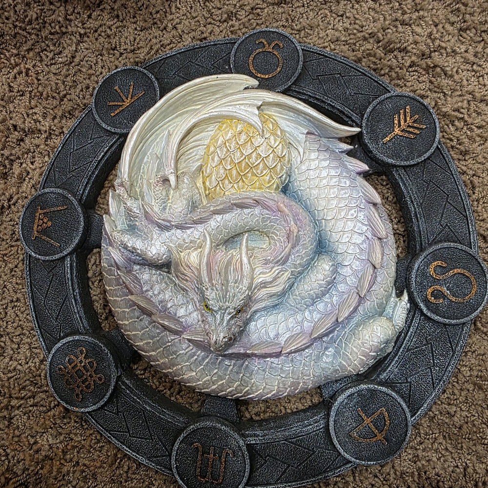 Mystical Dragon Wall Art in Gray and White